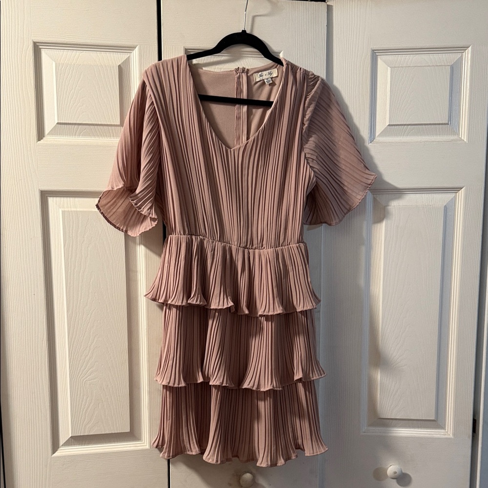 She + Sky Pleated Ruffle Mini Dress in Blush